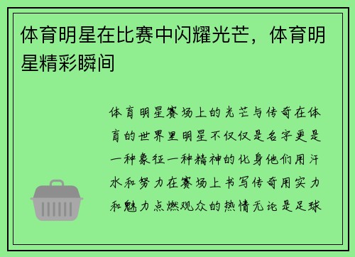 体育明星在比赛中闪耀光芒，体育明星精彩瞬间